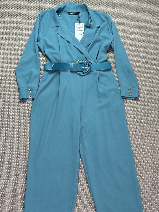 Zara Long Belted Jumpsuit with Belt Women's Light Green - Picture 1 of 14